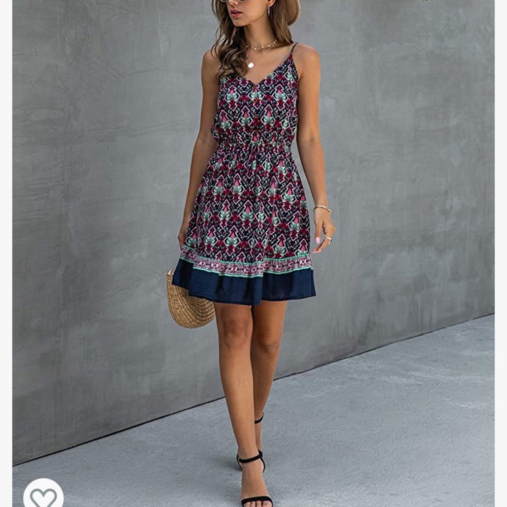 Pretty Garden Floral Navy, Green, and Pink Multicolored Spaghetti Strap Dress - Picture 4 of 13